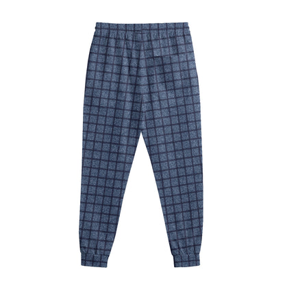Denim Windowpane Pattern Print Sweatpants