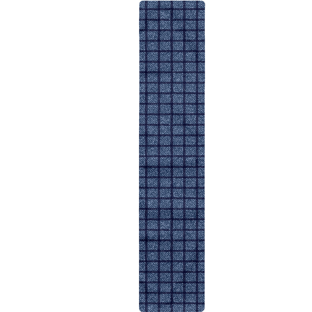 Denim Windowpane Pattern Print Table Runner
