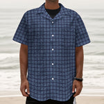 Denim Windowpane Pattern Print Textured Short Sleeve Shirt