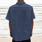 Denim Windowpane Pattern Print Textured Short Sleeve Shirt