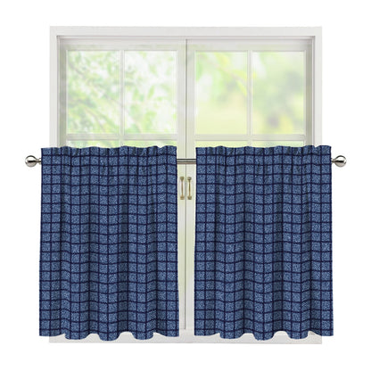 Denim Windowpane Pattern Print Tier Curtains