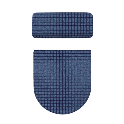 Denim Windowpane Pattern Print Toilet Lid And Tank Cover Set