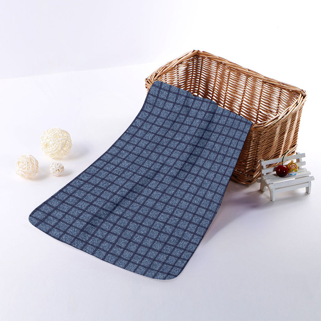 Denim Windowpane Pattern Print Towel