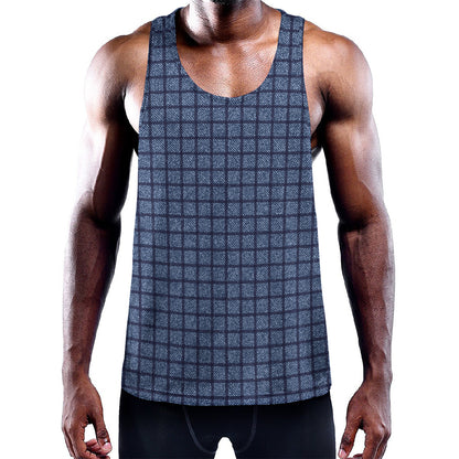 Denim Windowpane Pattern Print Training Tank Top