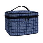 Denim Windowpane Pattern Print Travel Makeup Bag