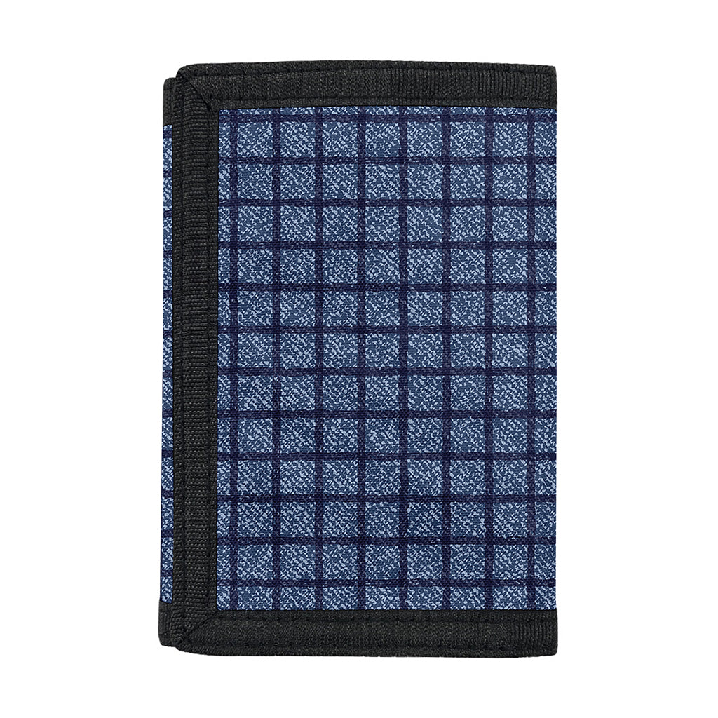 Denim Windowpane Pattern Print Trifold Wallet
