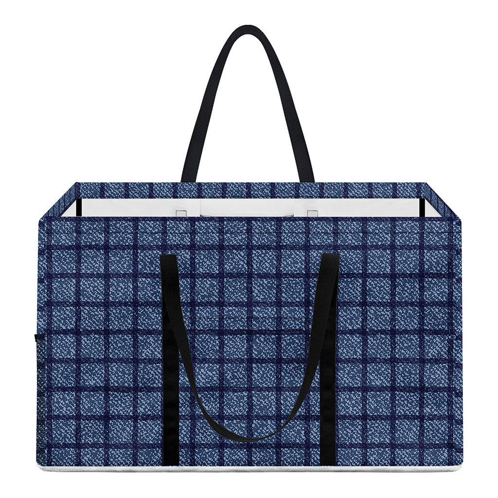 Denim Windowpane Pattern Print Utility Tote Bag