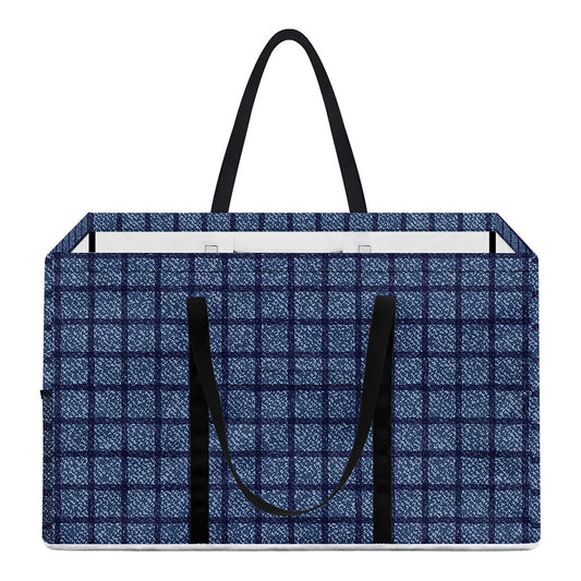 Denim Windowpane Pattern Print Utility Tote Bag