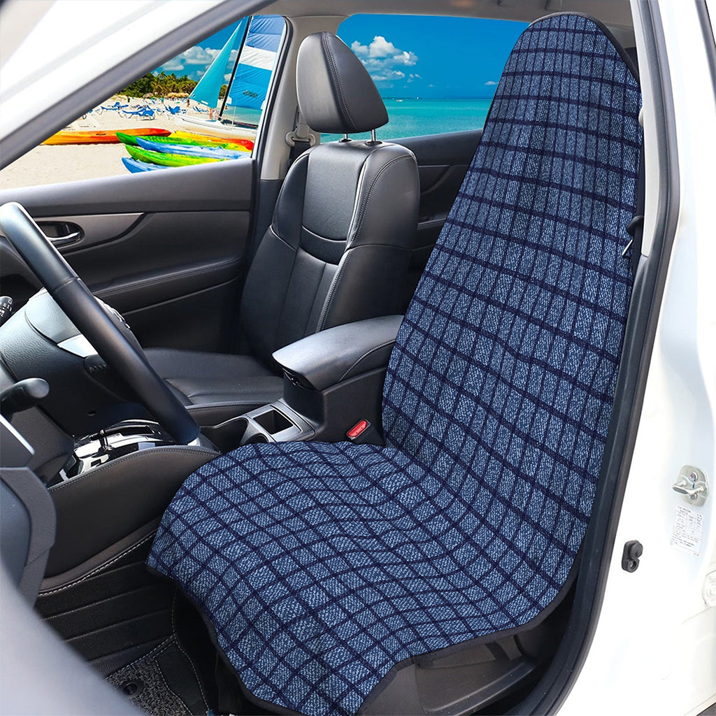 Denim Windowpane Pattern Print Waterproof Car Seat Cover