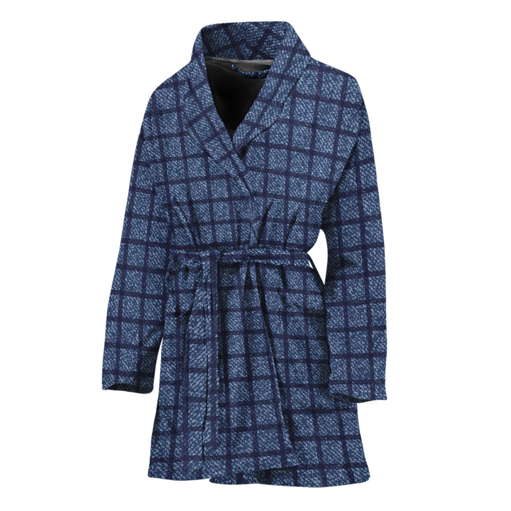 Denim Windowpane Pattern Print Women's Bathrobe