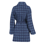 Denim Windowpane Pattern Print Women's Bathrobe