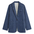 Denim Windowpane Pattern Print Women's Cotton Blazer