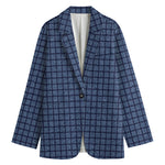 Denim Windowpane Pattern Print Women's Cotton Blazer