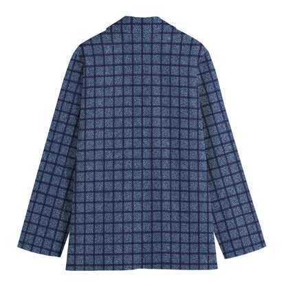 Denim Windowpane Pattern Print Women's Cotton Blazer