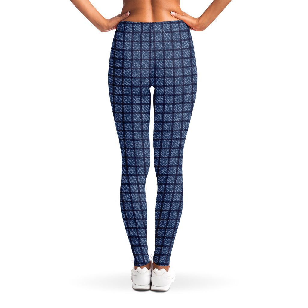 Denim Windowpane Pattern Print Women's Leggings