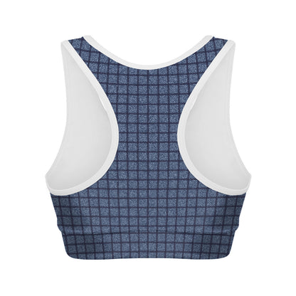 Denim Windowpane Pattern Print Women's Sports Bra