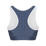 Denim Windowpane Pattern Print Women's Sports Bra
