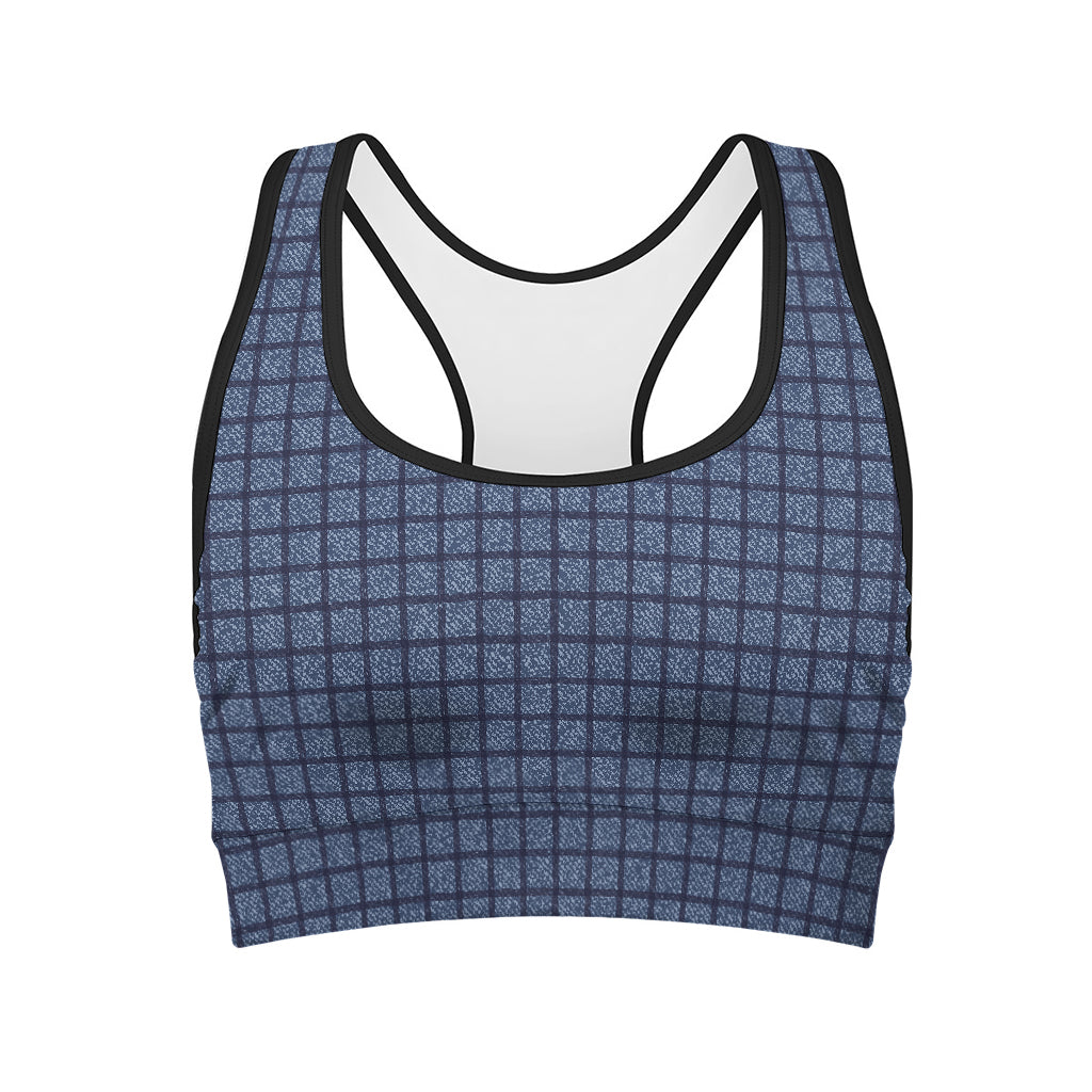 Denim Windowpane Pattern Print Women's Sports Bra