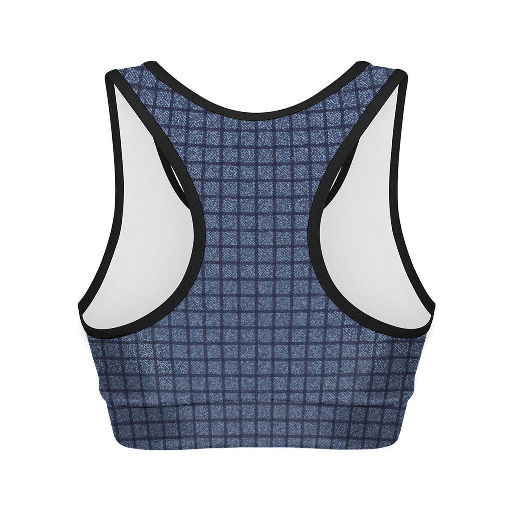 Denim Windowpane Pattern Print Women's Sports Bra
