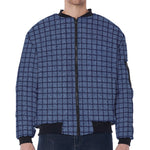 Denim Windowpane Pattern Print Zip Sleeve Bomber Jacket