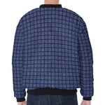 Denim Windowpane Pattern Print Zip Sleeve Bomber Jacket