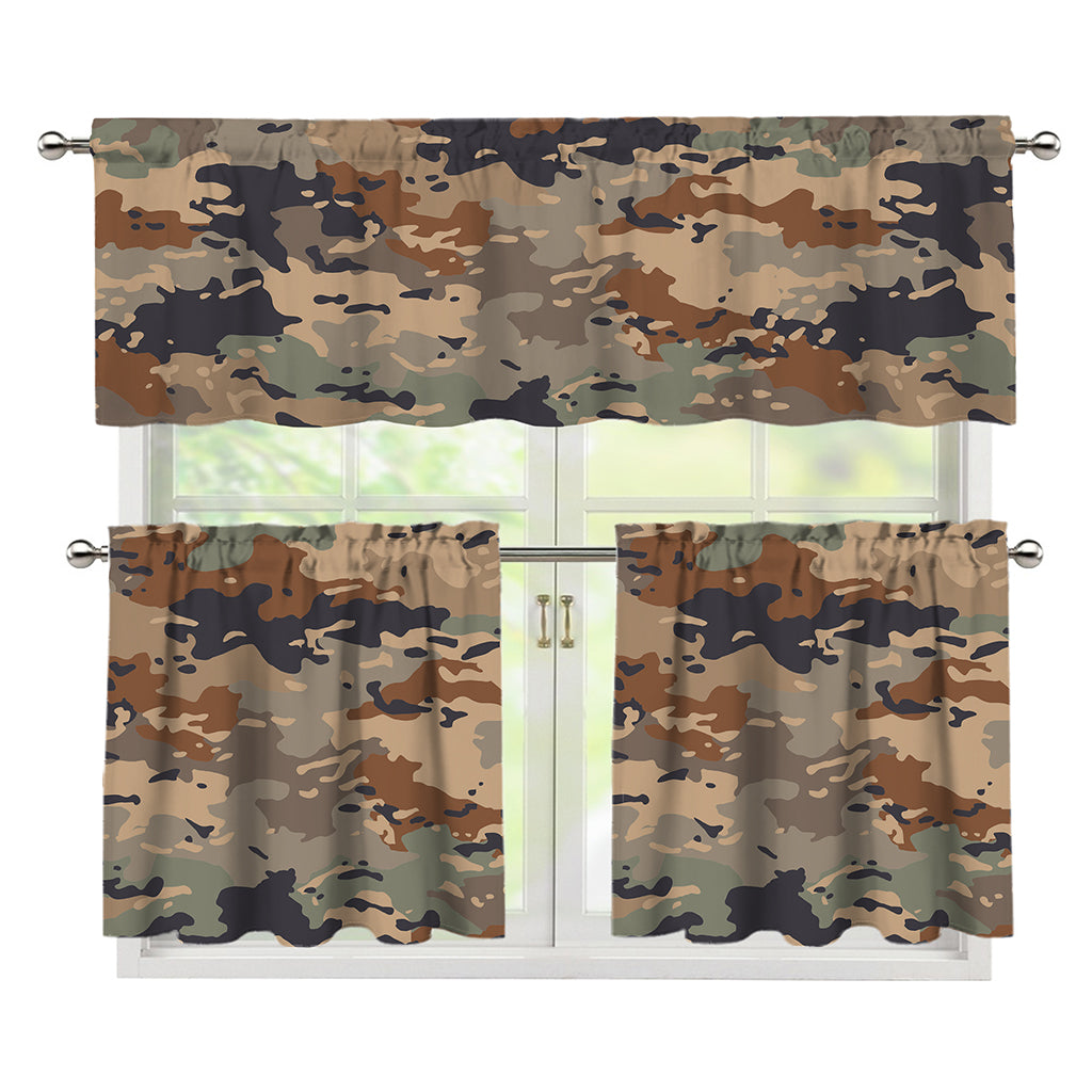 Desert Camouflage Print 3 Piece Kitchen Curtains