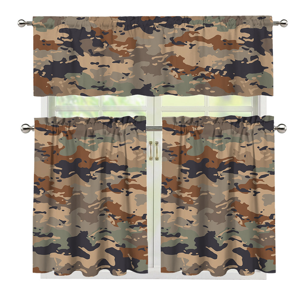 Desert Camouflage Print 3 Piece Kitchen Curtains