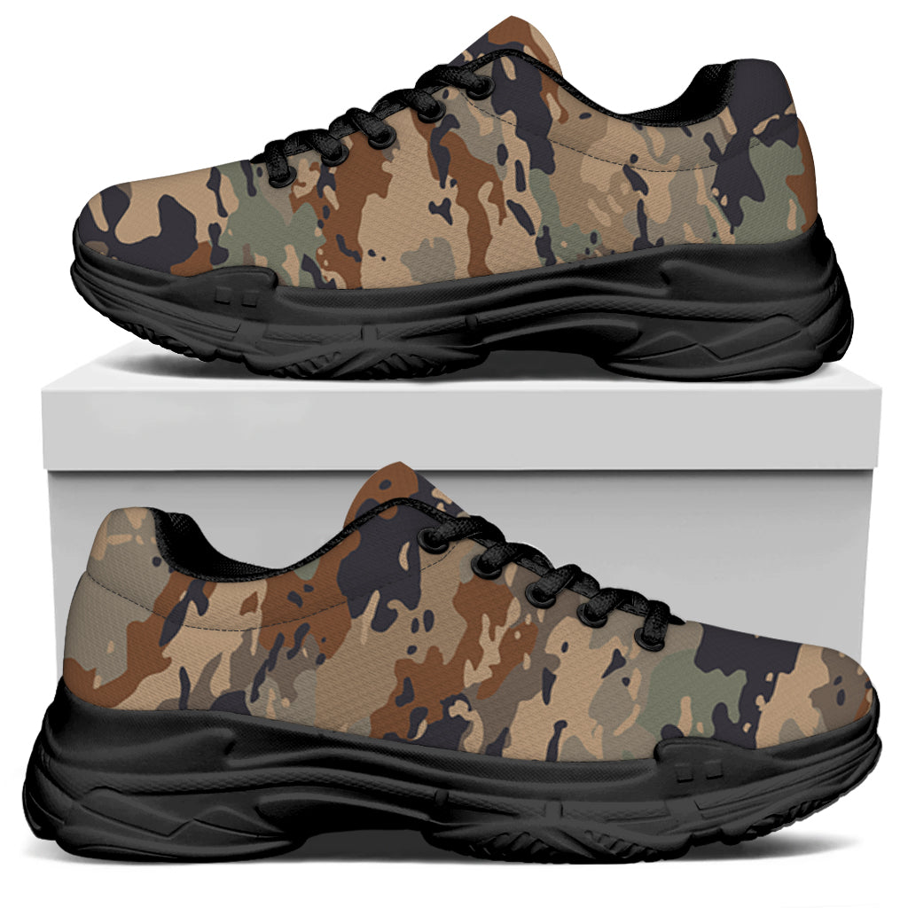 Desert Camouflage Print Black Chunky Shoes
