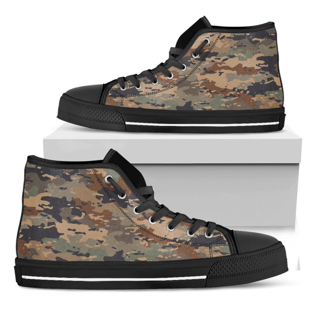 Desert Camouflage Print Black High Top Sneakers