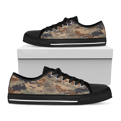 Desert Camouflage Print Black Low Top Sneakers