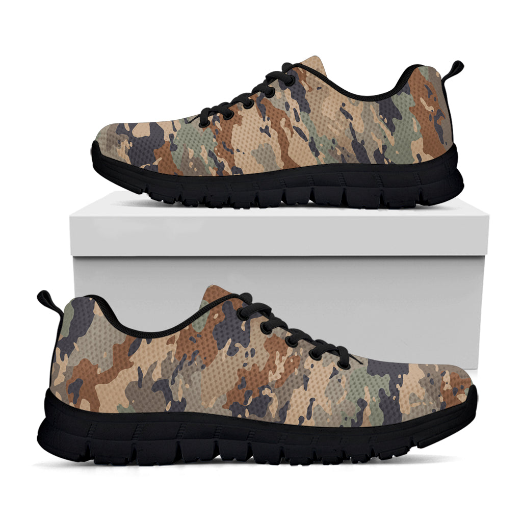 Desert Camouflage Print Black Running Shoes