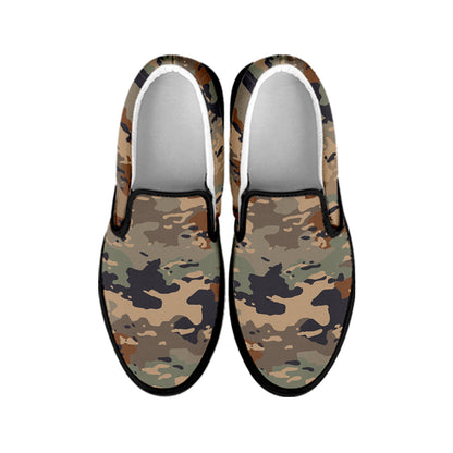 Desert Camouflage Print Black Slip On Sneakers