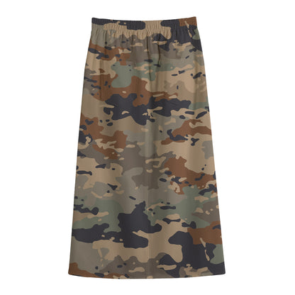 Desert Camouflage Print Cotton Front Slit Maxi Skirt