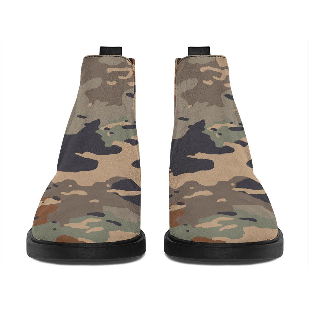 Desert Camouflage Print Flat Ankle Boots