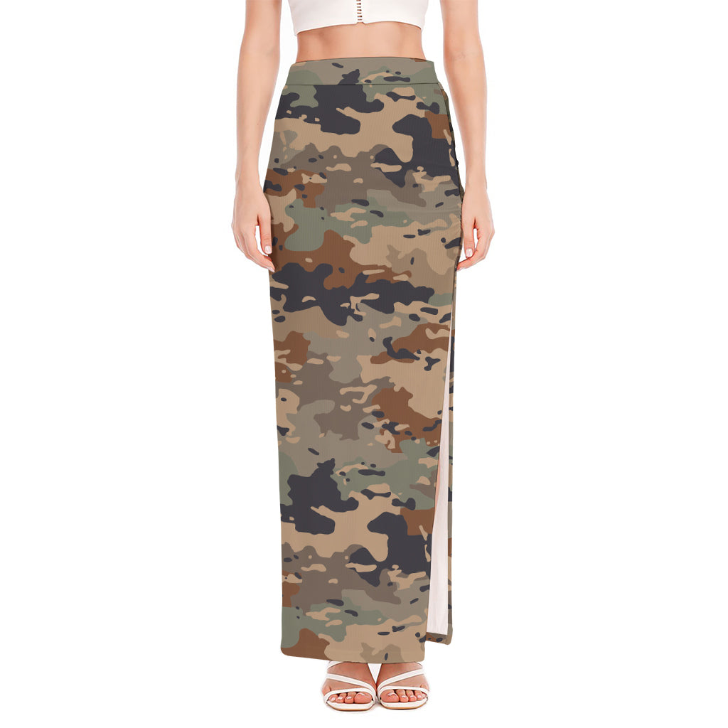 Desert Camouflage Print High Slit Maxi Skirt