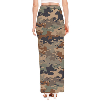 Desert Camouflage Print High Slit Maxi Skirt