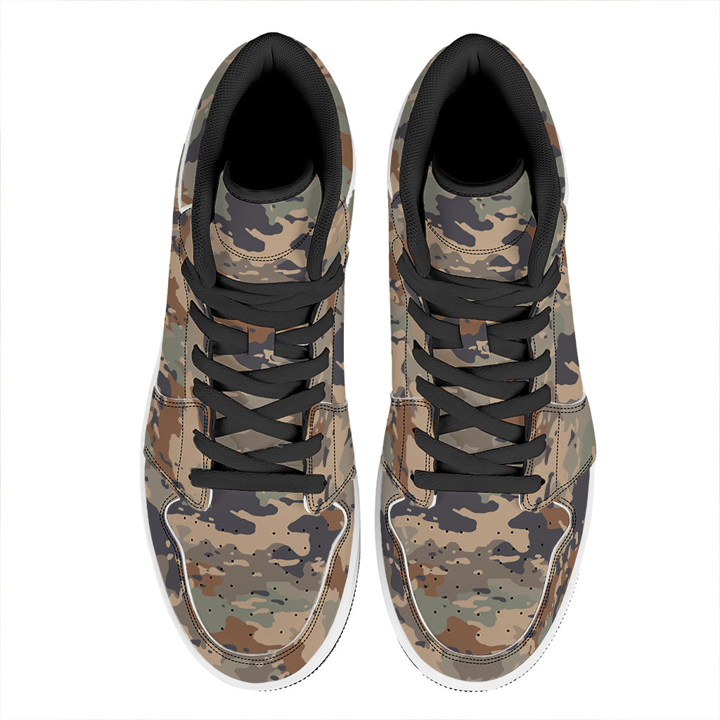 Desert Camouflage Print High Top Leather Sneakers