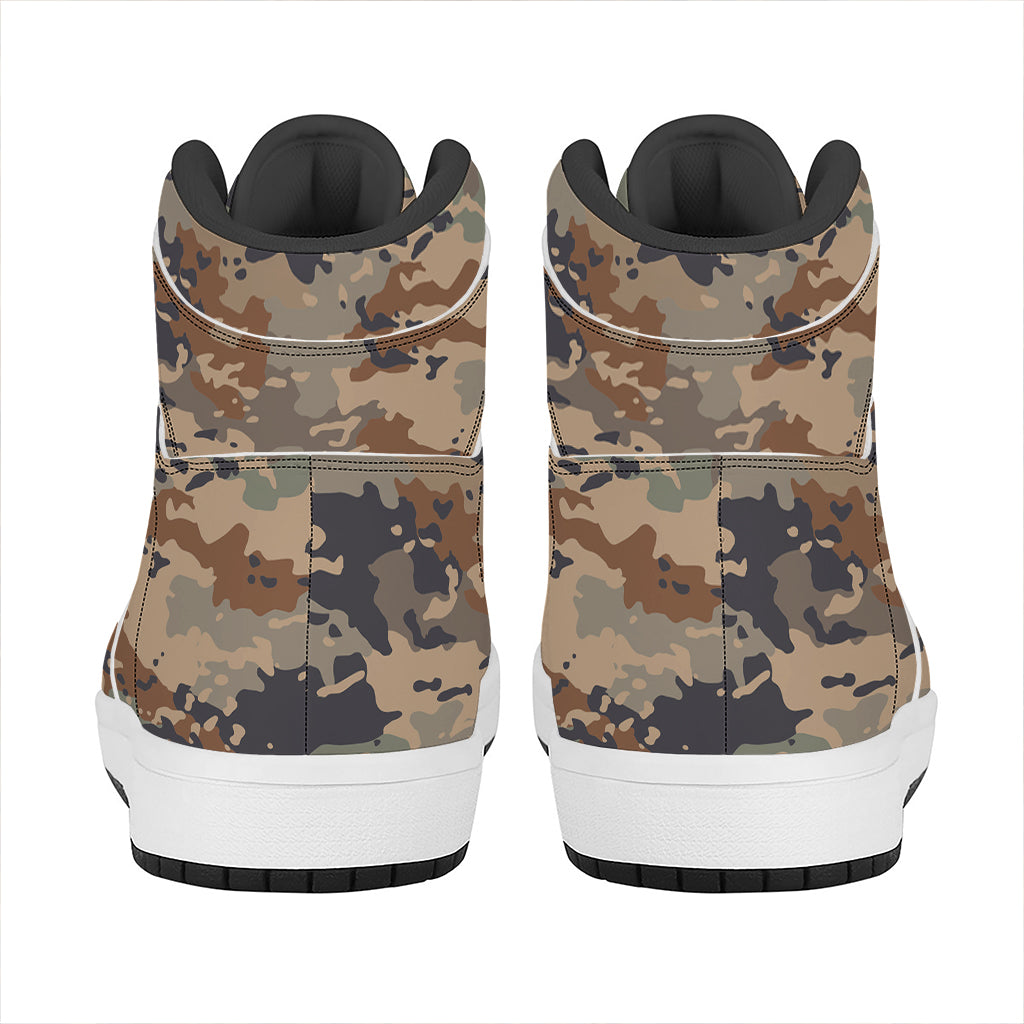 Desert Camouflage Print High Top Leather Sneakers