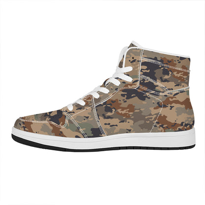 Desert Camouflage Print High Top Leather Sneakers