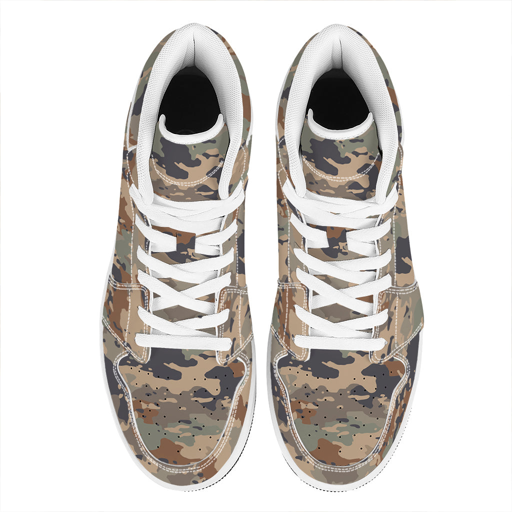 Desert Camouflage Print High Top Leather Sneakers