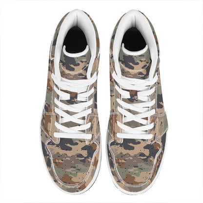 Desert Camouflage Print High Top Leather Sneakers