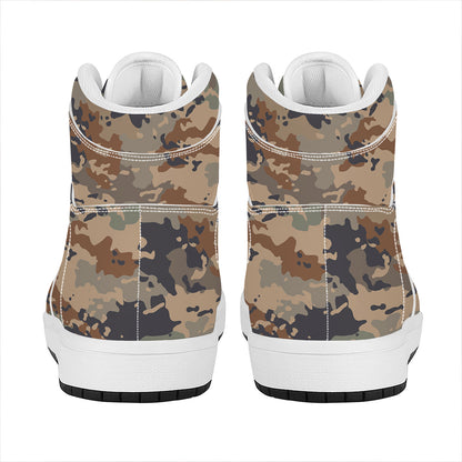 Desert Camouflage Print High Top Leather Sneakers