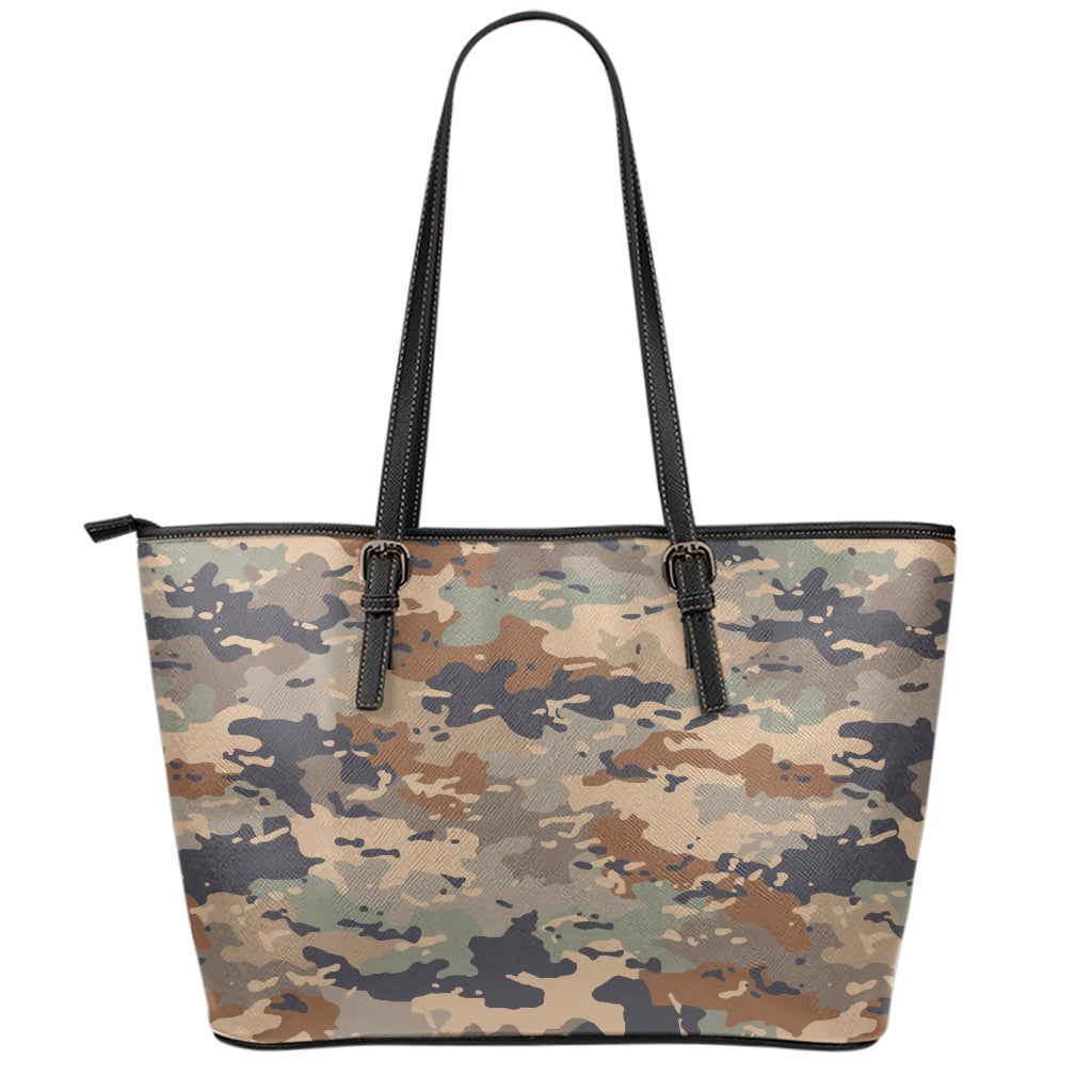 Desert Camouflage Print Leather Tote Bag
