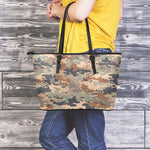Desert Camouflage Print Leather Tote Bag
