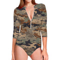 Desert Camouflage Print Long Sleeve Swimsuit