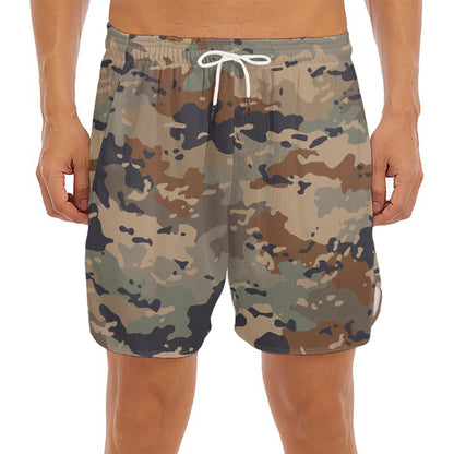Desert Camouflage Print Men's Split Running Shorts