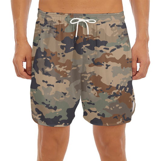 Desert Camouflage Print Men's Split Running Shorts