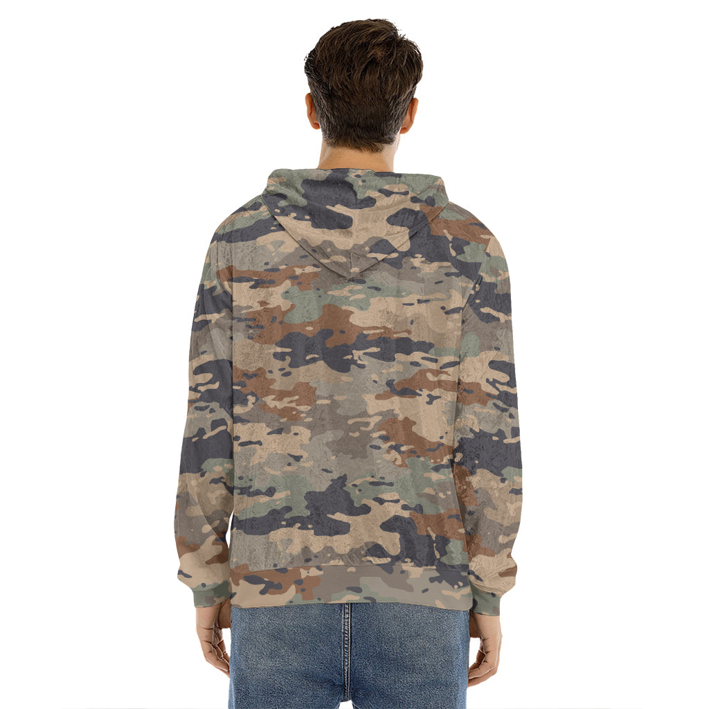 Desert Camouflage Print Men's Velvet Pullover Hoodie