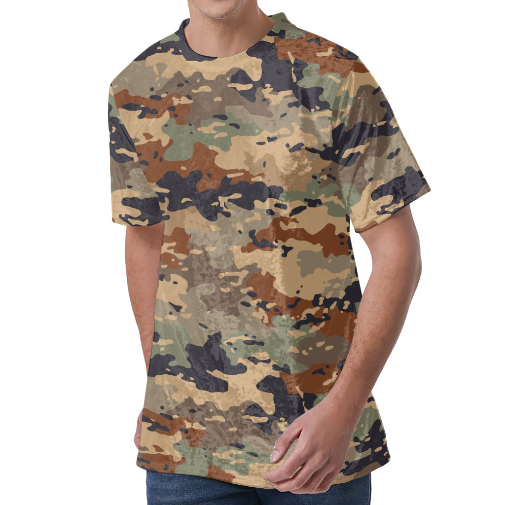 Desert Camouflage Print Men's Velvet T-Shirt