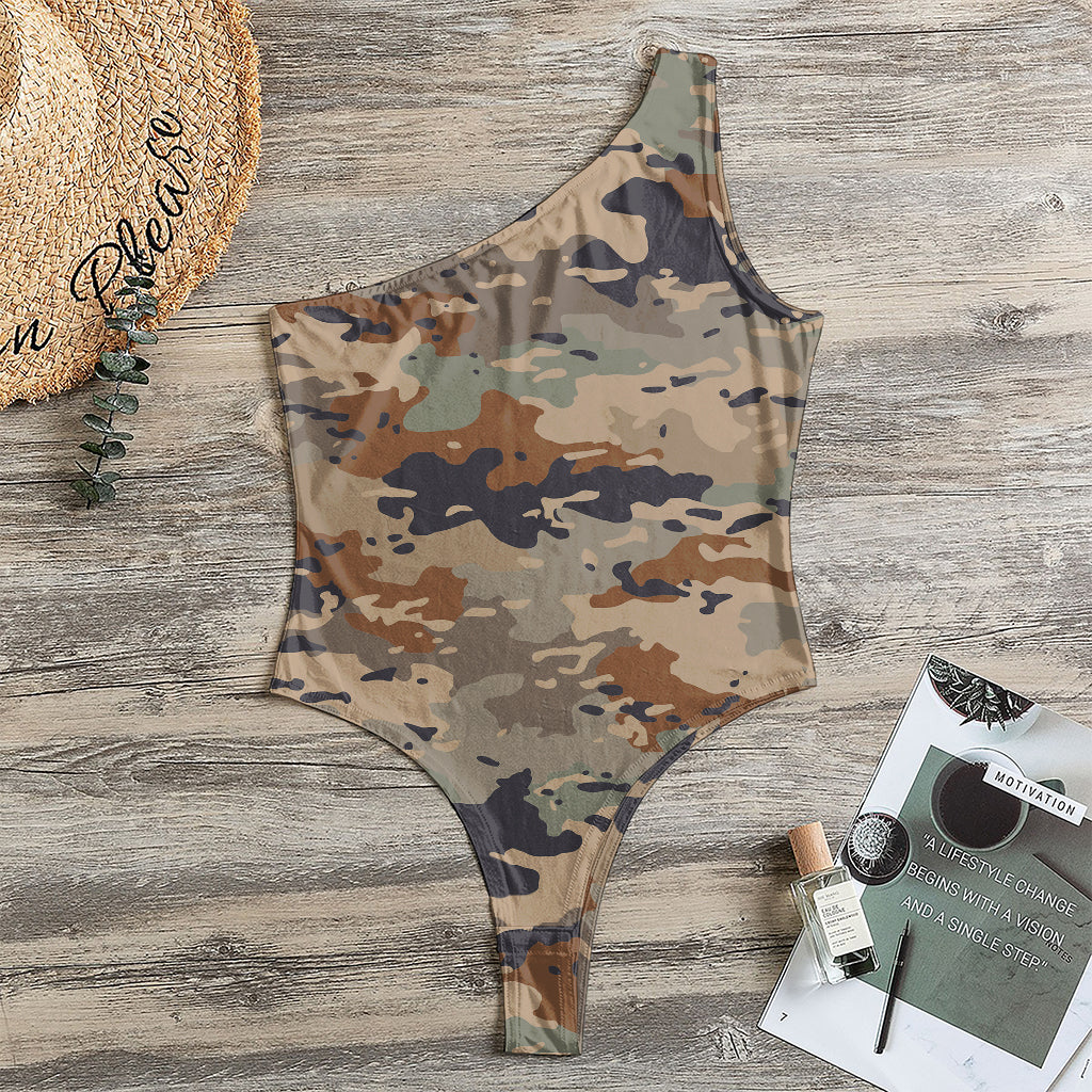 Desert Camouflage Print One Shoulder Bodysuit
